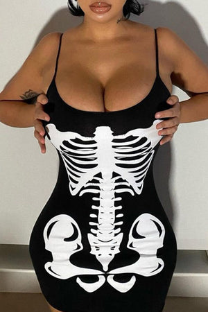 Goosudu Sexy Casual Print Backless Spaghetti Strap Sleeveless Dress Dresses