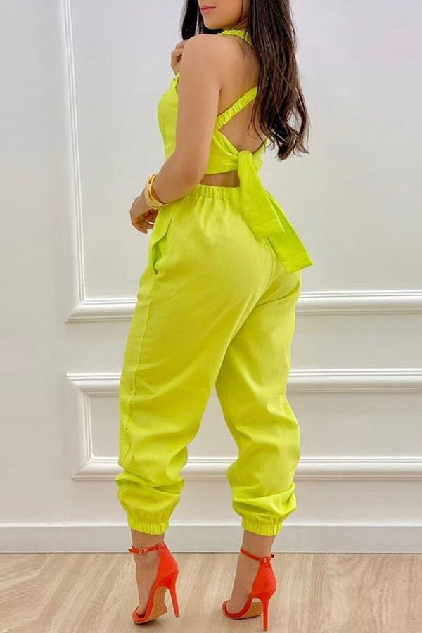Goosudu Casual Solid Color Hollow Cargo Jumpsuit