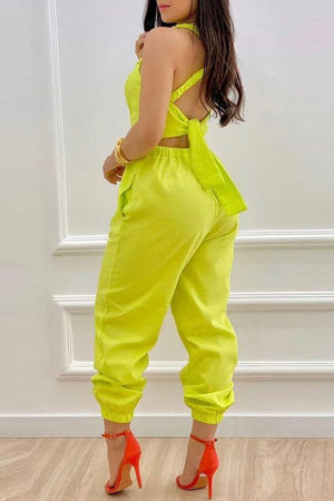Goosudu Casual Solid Color Hollow Cargo Jumpsuit