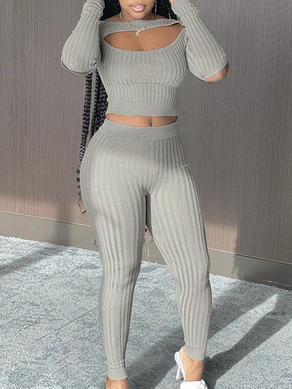 Goosudu Ribbed Cutout Top & Pants Set