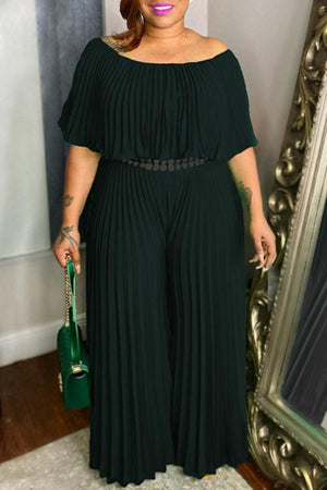 Goosudu Plus Size Ruffled Pleated Loose Wide-leg Jumpsuit