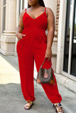 Goosudu Casual Plus Size Solid Color Pocket Sling Jumpsuits
