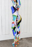 Goosudu Trendy Color-Block Print Long Sleeve Slim-Fit Stretch Hooded Jumpsuit