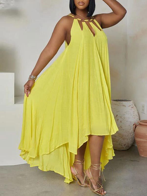 Goosudu Asymmetric-Hem Sleeveless Dress