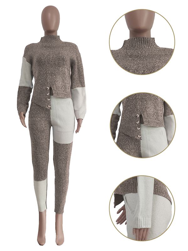 Goosudu Two-Tone Knit Top & Pants Set