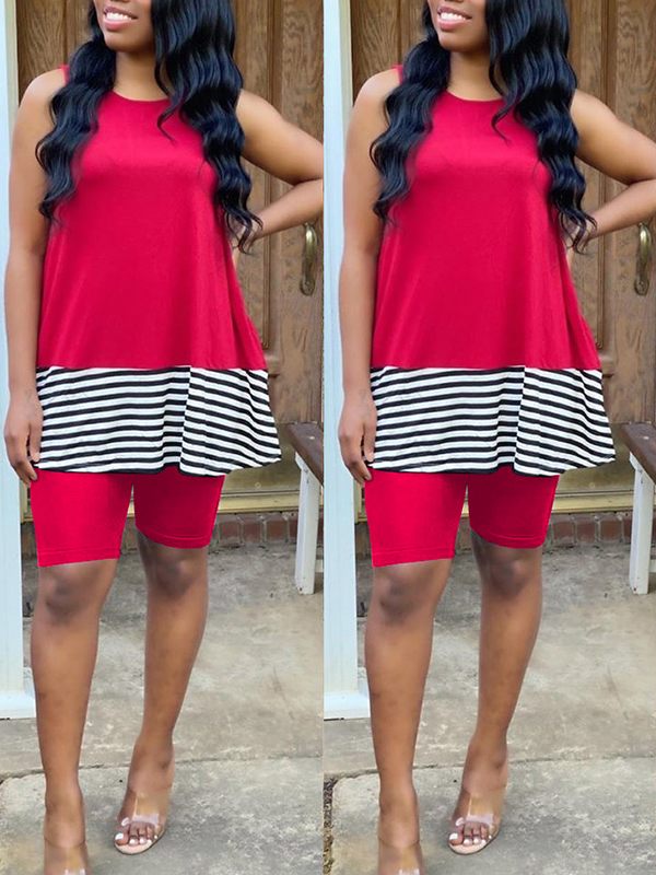 Goosudu Stripe-Combo Tank Top & Biker Shorts Set