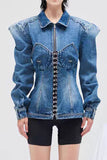 Goosudu Patchwork Gothic Hook And Eye Detail Denim Coat
