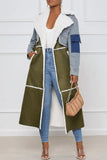 Goosudu Casual Patchwork Cardigan Turndown Collar Long Sleeve Regular Denim Jacket