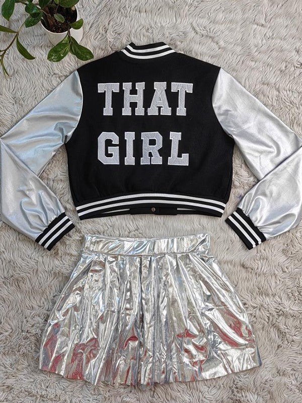 Goosudu Bomber Jacket & Pleated Skirt Set