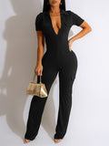 Goosudu Solid Zip-Front Jumpsuit