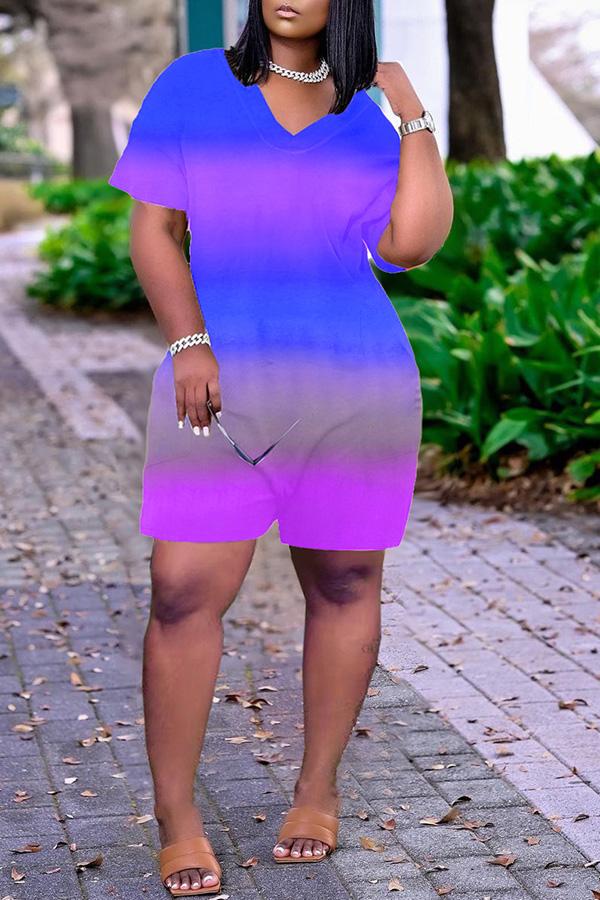 Goosudu Gradient V-neck Short Sleeve Pocket Romper