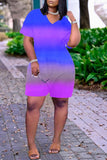 Goosudu Gradient V-neck Short Sleeve Pocket Romper