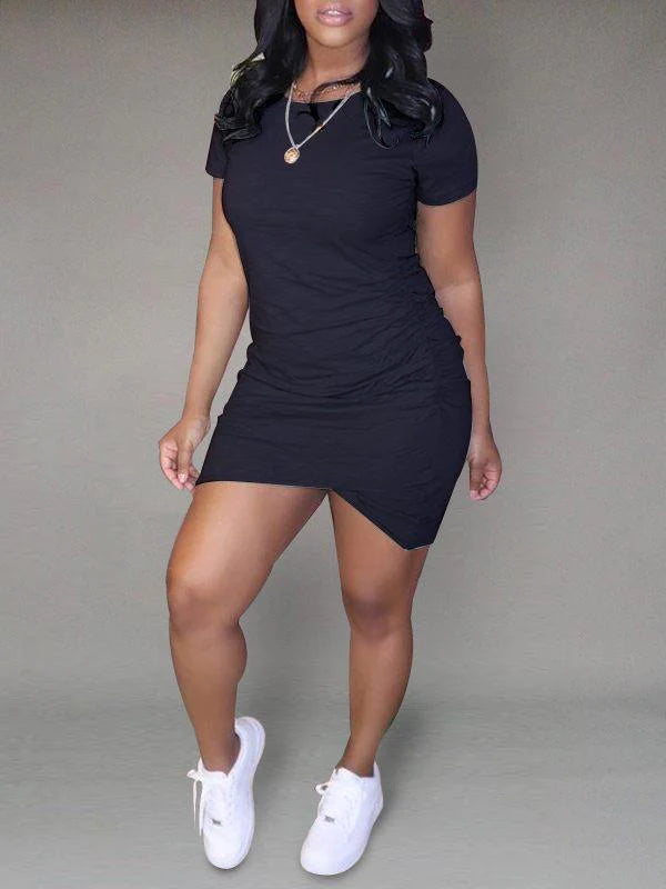 Goosudu Solid Asymmetric Tee Dress