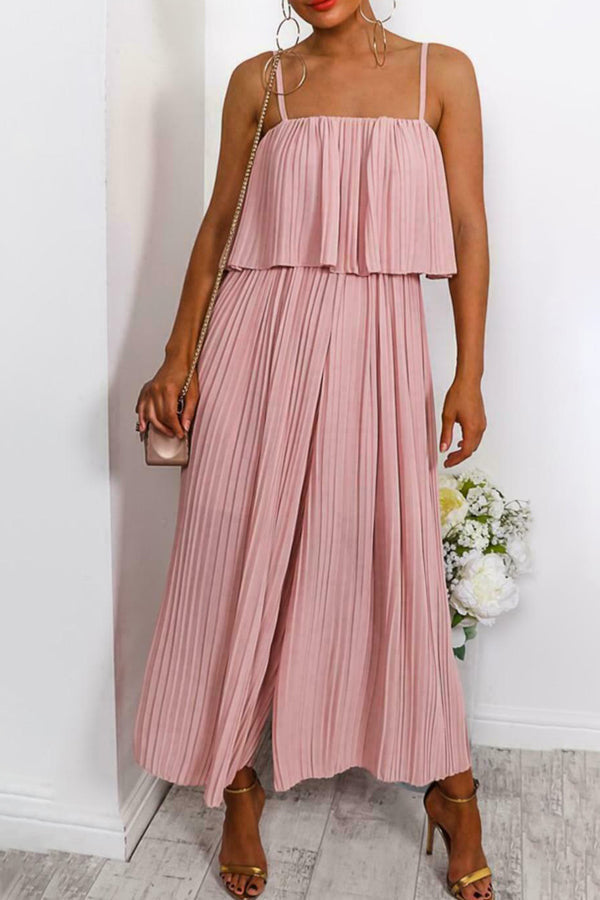 Goosudu Sleek Loose Pleated Ruffled Wrap-chest Sling Jumpsuit