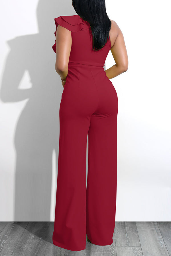 Goosudu Casual Fashion Asymmetric Ruffle Jumpsuit