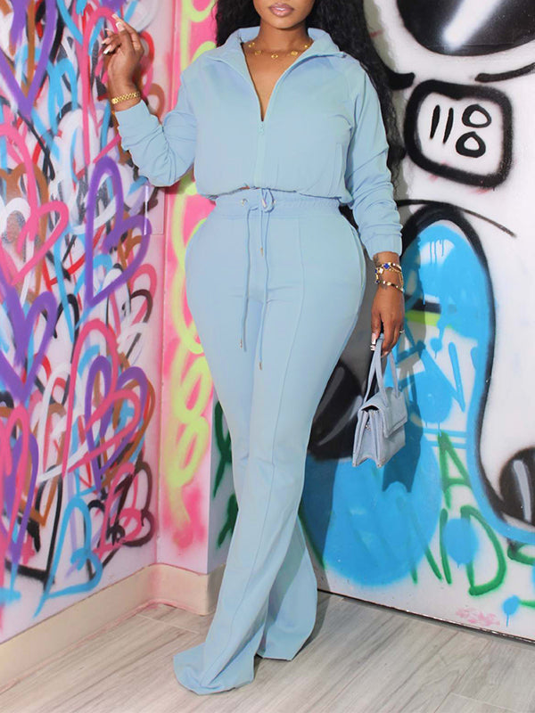 Goosudu Zip-Front Top & Drawstring Pants Set