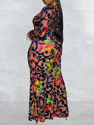 Goosudu Printed Plunge Maxi Dress