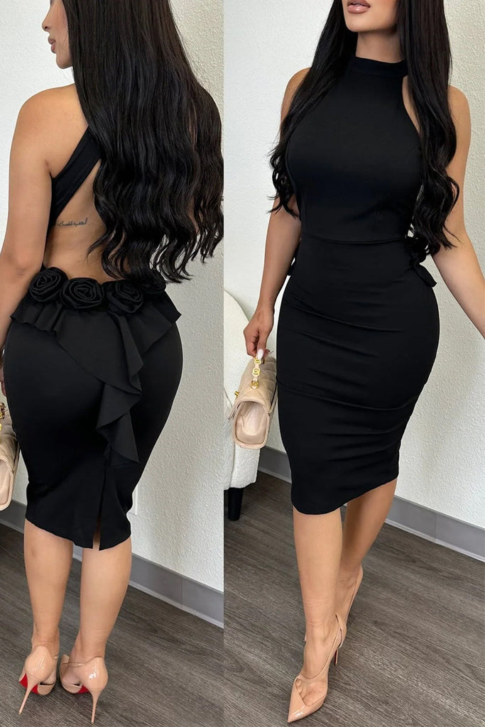 Goosudu Sexy Casual Sweet Daily Party Elegant Backless Solid Color Halter Dresses