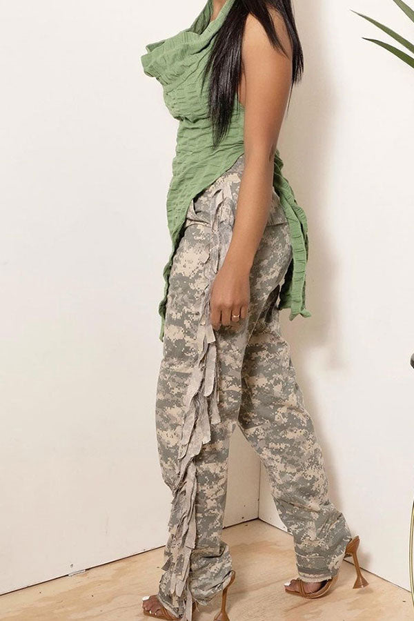 Goosudu Camouflage Punk Pocket Side Tassel Pants