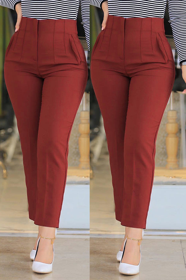 Goosudu Commuter Solid Color Ruched High Waist Pants