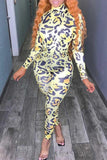 Goosudu Sexy Leopard Print High Neck Stretch Slim Fit Jumpsuit