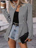 Goosudu Women's Houndstooth Jacket Stand Collar Cardigan Houndstooth Slim Fit Coat