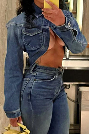 Goosudu Solid Color Smart Denim Coat