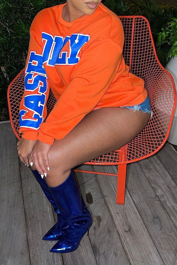 Goosudu Letter Print Sporty Round Neck T-Shirt