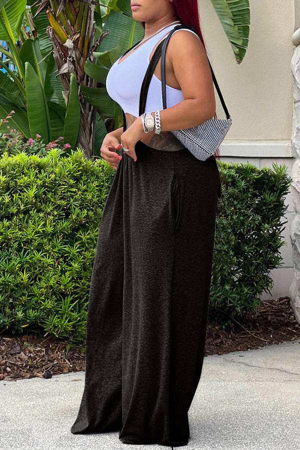 Goosudu Cozy Solid Color Knotted Wide Leg Overalls