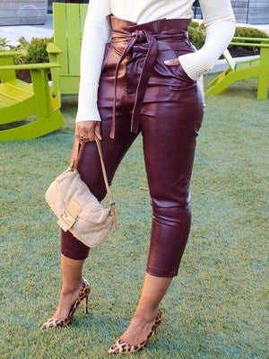 Goosudu Belted Faux-Leather Pants