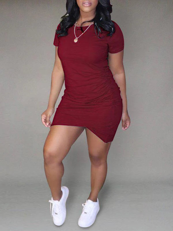 Goosudu Solid Asymmetric Tee Dress