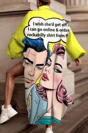 Goosudu Casual Geometric Printing Turndown Collar Long Sleeve Two Pieces