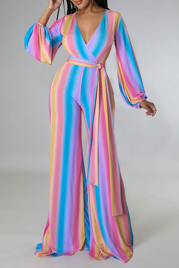 Goosudu Casual Fashion Gradient Mopping High Waist Wide Leg Jumpsuit