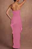 Goosudu Elegant Wrapped Ruffles Slit Maxi Dress