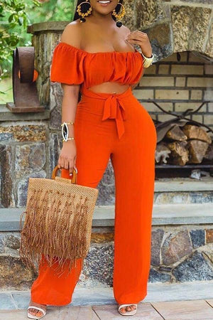 Goosudu Solid Color Open Back One-shoulder Casual Wide-leg Jumpsuit