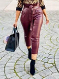 Goosudu Belted Faux-Leather Pants