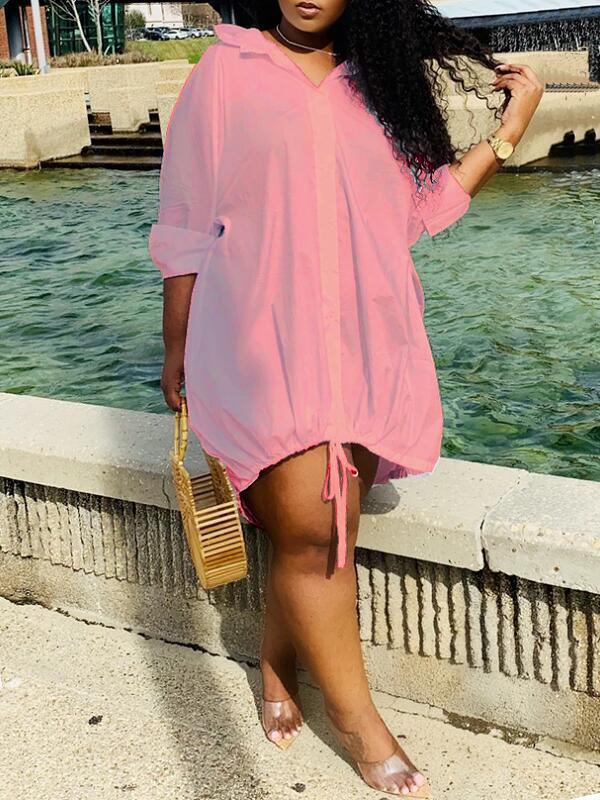 Goosudu Drawstring Slouchy Shirt Dress