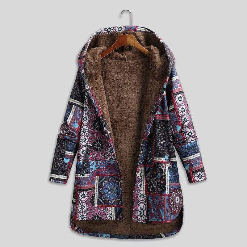 Goosudu Women's Fall Winter Ethnic Floral Coat Fleece Warm Hoode Jacket Coat