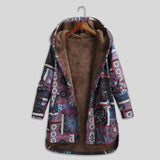 Goosudu Women's Fall Winter Ethnic Floral Coat Fleece Warm Hoode Jacket Coat