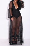Goosudu Sexy See Through Deep V Neck Dress Romper