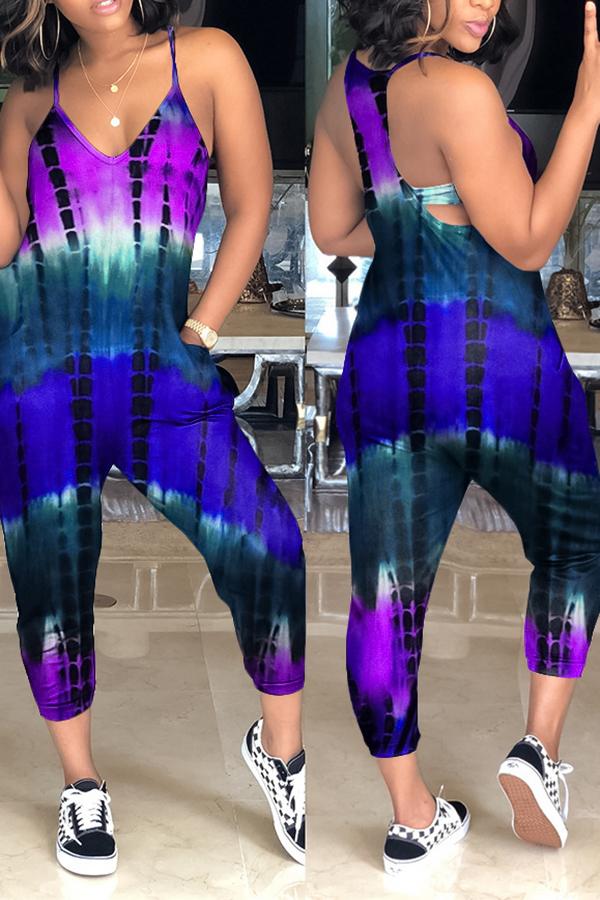 Goosudu Classic Tie Dye V-neck Pocket Jumpsuit