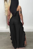 Goosudu Fashion New Solid Color Wrap Chest Ruffle Jumpsuit