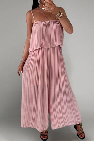 Goosudu Sleek Loose Pleated Ruffled Wrap-chest Sling Jumpsuit