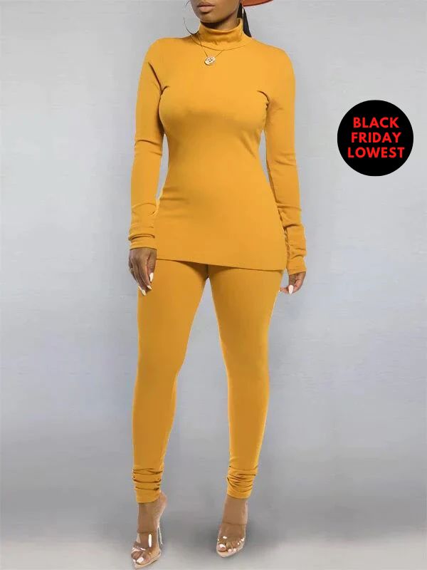 Goosudu Solid Turtleneck Top & Pants Set (7 colors)