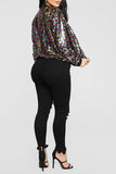 Goosudu Colorful Sequined Zipper Bomber Jacket