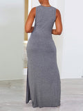 Goosudu Solid Sleeveless Slit Dress