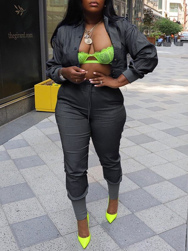 Goosudu Slit Bomber Jacket & Jogger Pants Set