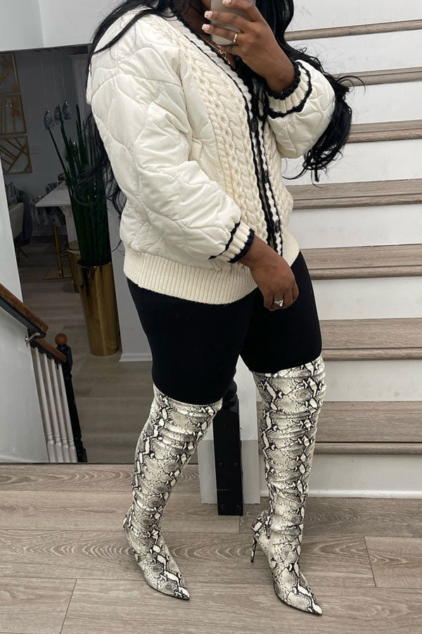 Goosudu Knitted Patchwork Cozy Cotton-padded Coat