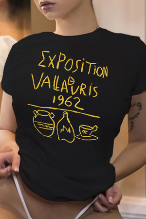 Goosudu Street Daily Print Letter O Neck T-Shirts