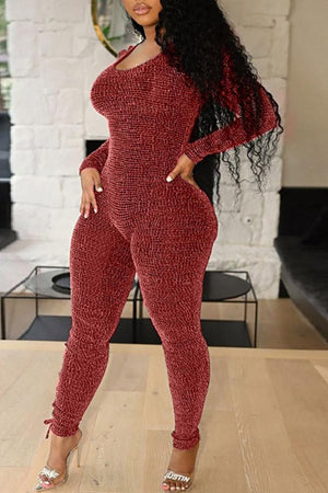 Goosudu Sexy Long Sleeved Knitted Plus Size Back Cutout Jumpsuit